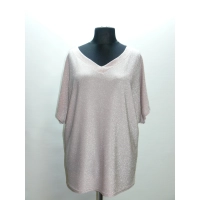 Błyszcząca wieczorowa tunika Oversize z dekoltem - pudrowy róż